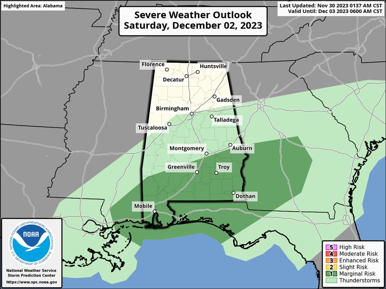 Level 1 risk for severe weather Friday and Saturday