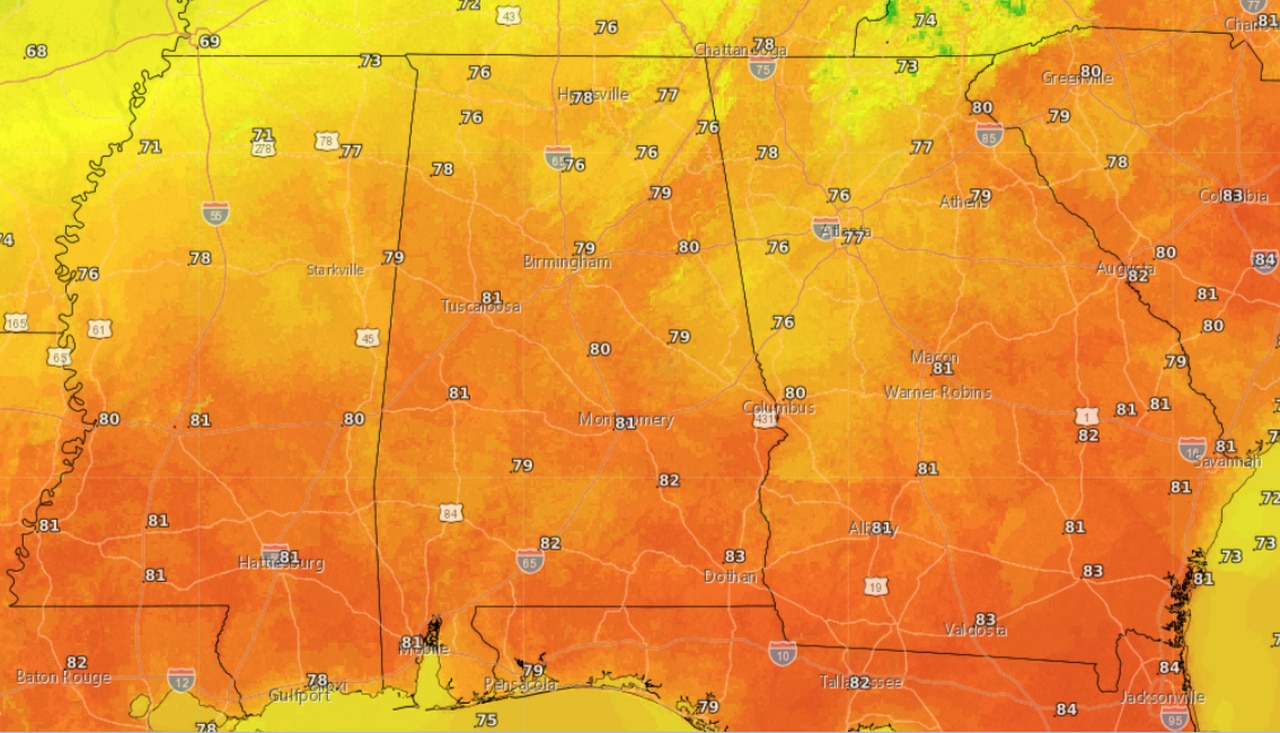 Record-tying temperature on Tuesday in one Alabama city