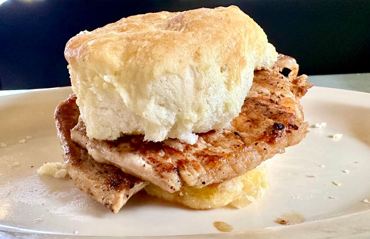 Pork tenderloin biscuit at Ken's BBQ in Pinson, Ala.