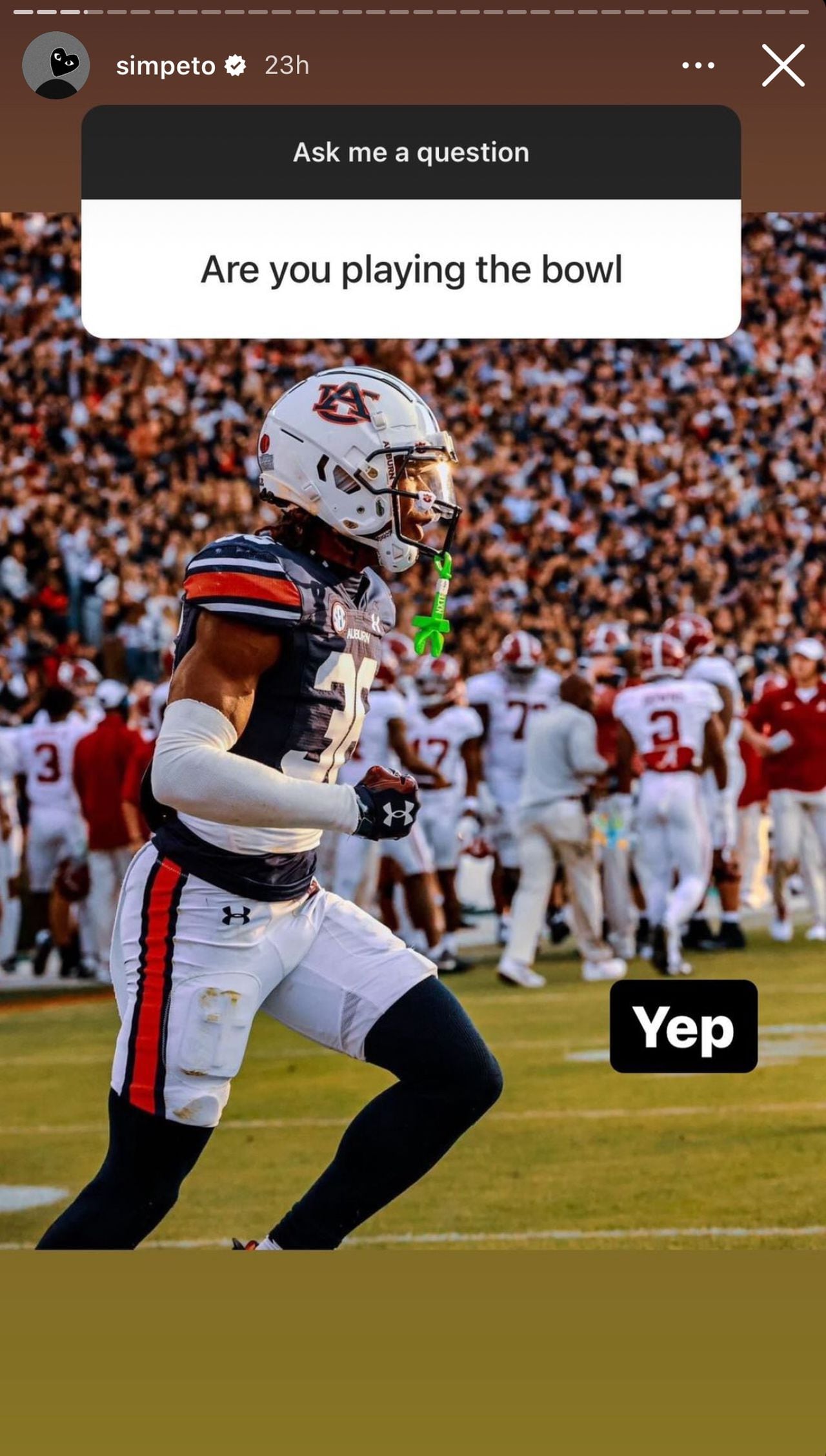 Auburn DB Jaylin Simpson responds to question about opting out of bowl game