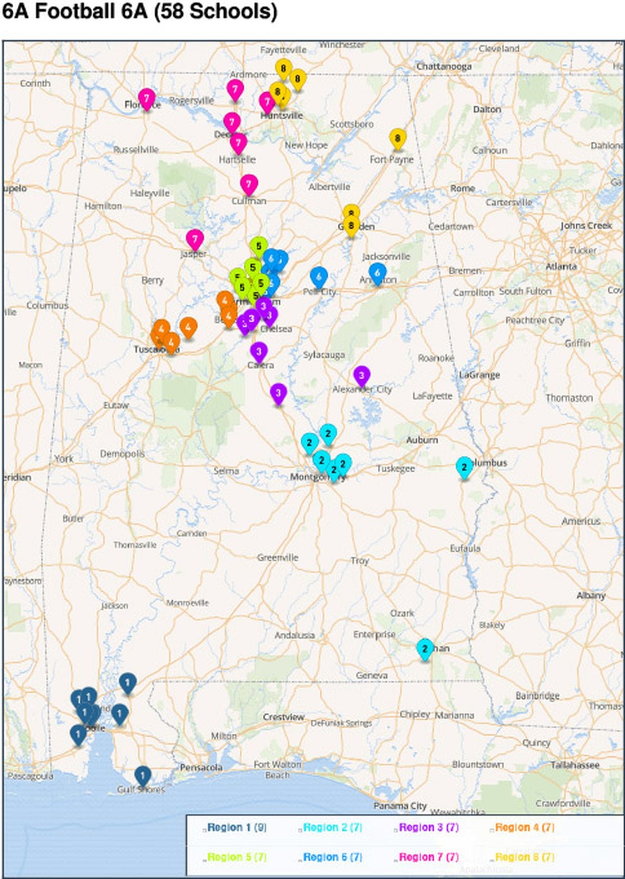 AHSAA 2024-2026 Reclass Maps