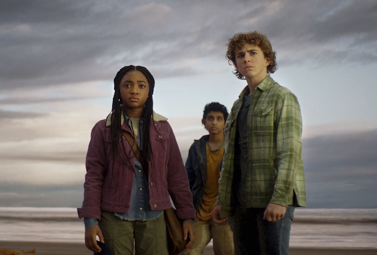 Disney's "Percy Jackson and the Olympians" stars Walker Scobell as Percy Jackson, Leah Sava Jeffries as Annabeth, and Aryan Simhadri as Grover. (Disney)