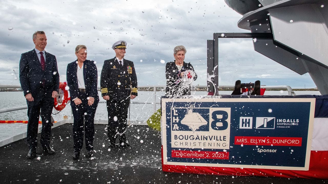 Ingalls christens Navyâs newest amphibious assault ship, future USS Bougainville