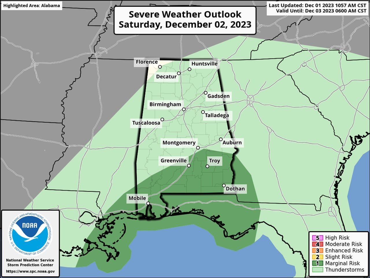 Level 2 severe weather risk overnight in south Alabama