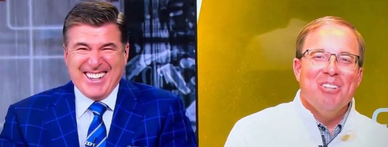 Rece Davis loses it after Eli Drinkwitz cracks Connor Stalions joke; Lane Kiffin approves