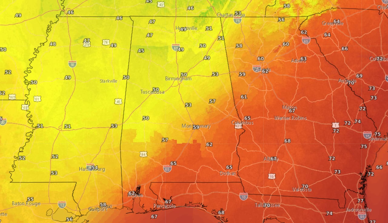 Record warmth in parts of Alabama on Saturday