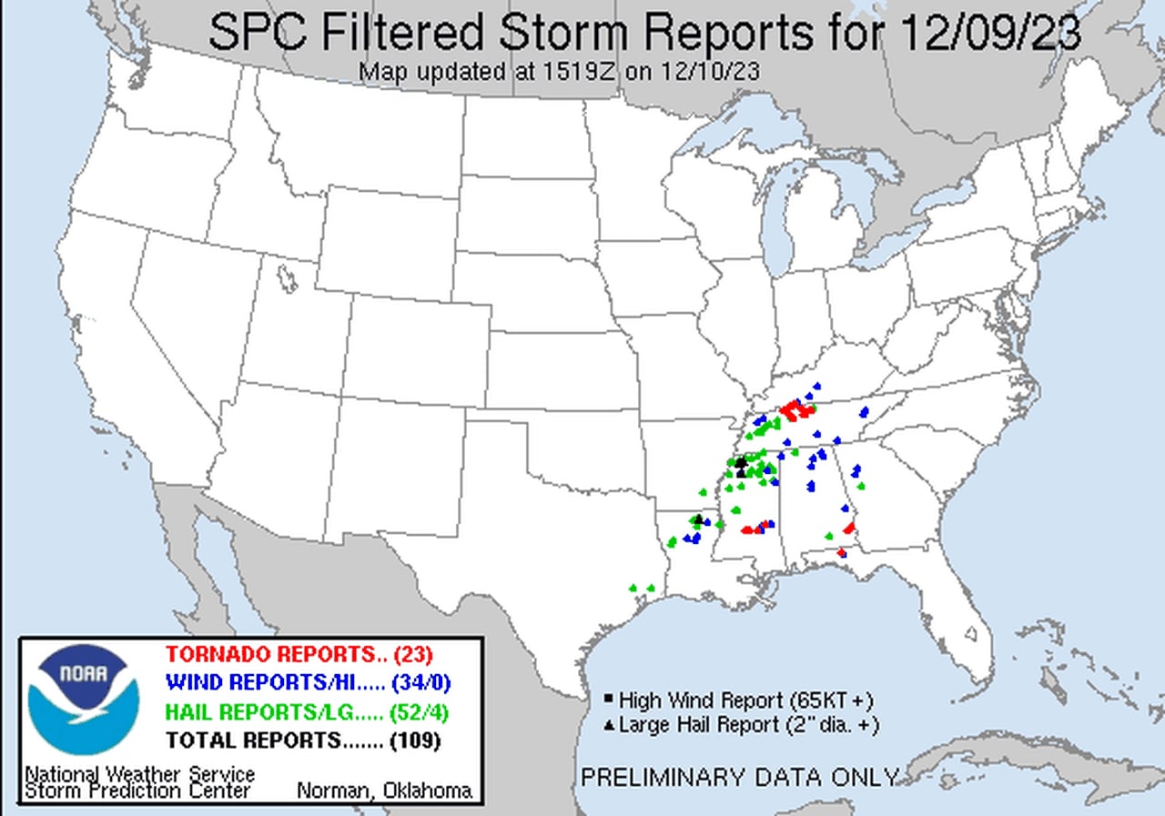 Saturday storm reports