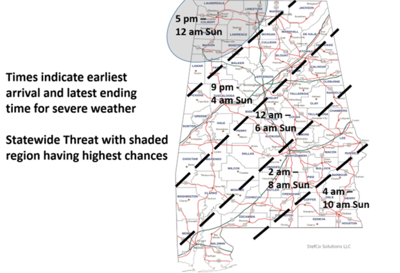 When will severe weather arrive where I live? Timeline for Saturday storms, Sunday snow flurries