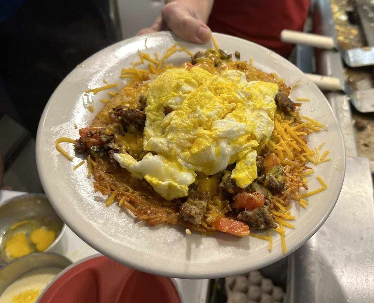 Trash can with scrambled eggs