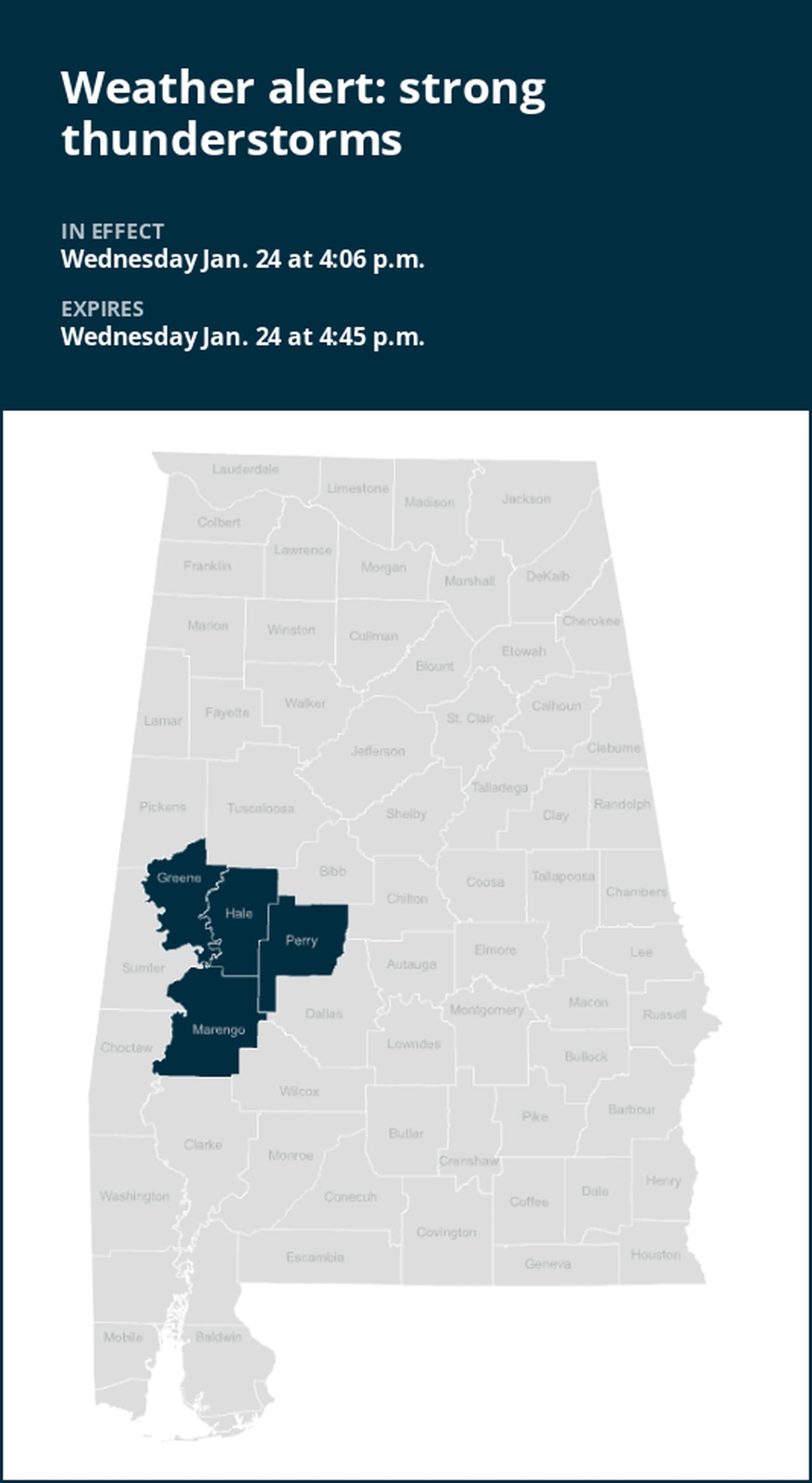 Be prepared for strong thunderstorms in Central Alabama early Wednesday evening