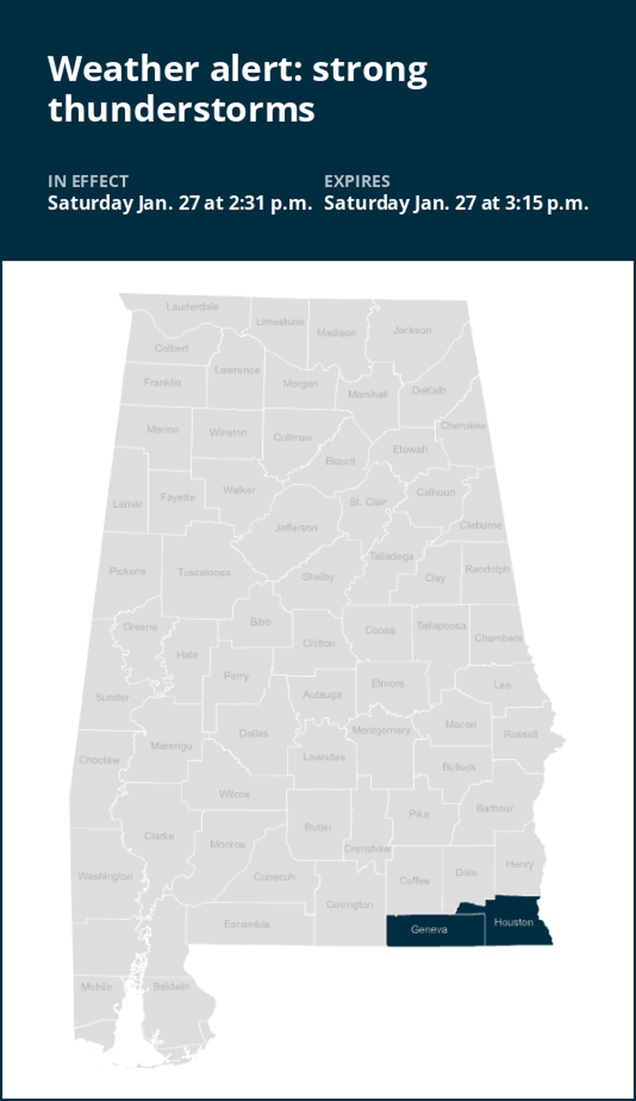 Be prepared for strong thunderstorms in Geneva and Houston counties Saturday afternoon