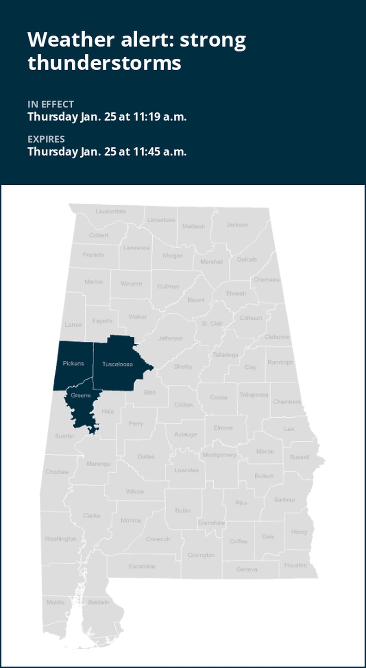 Be prepared for strong thunderstorms in West Central Alabama Thursday midday