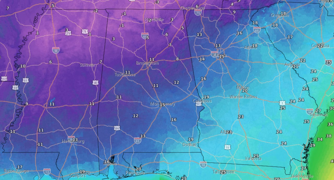 How much snow did Alabama get?