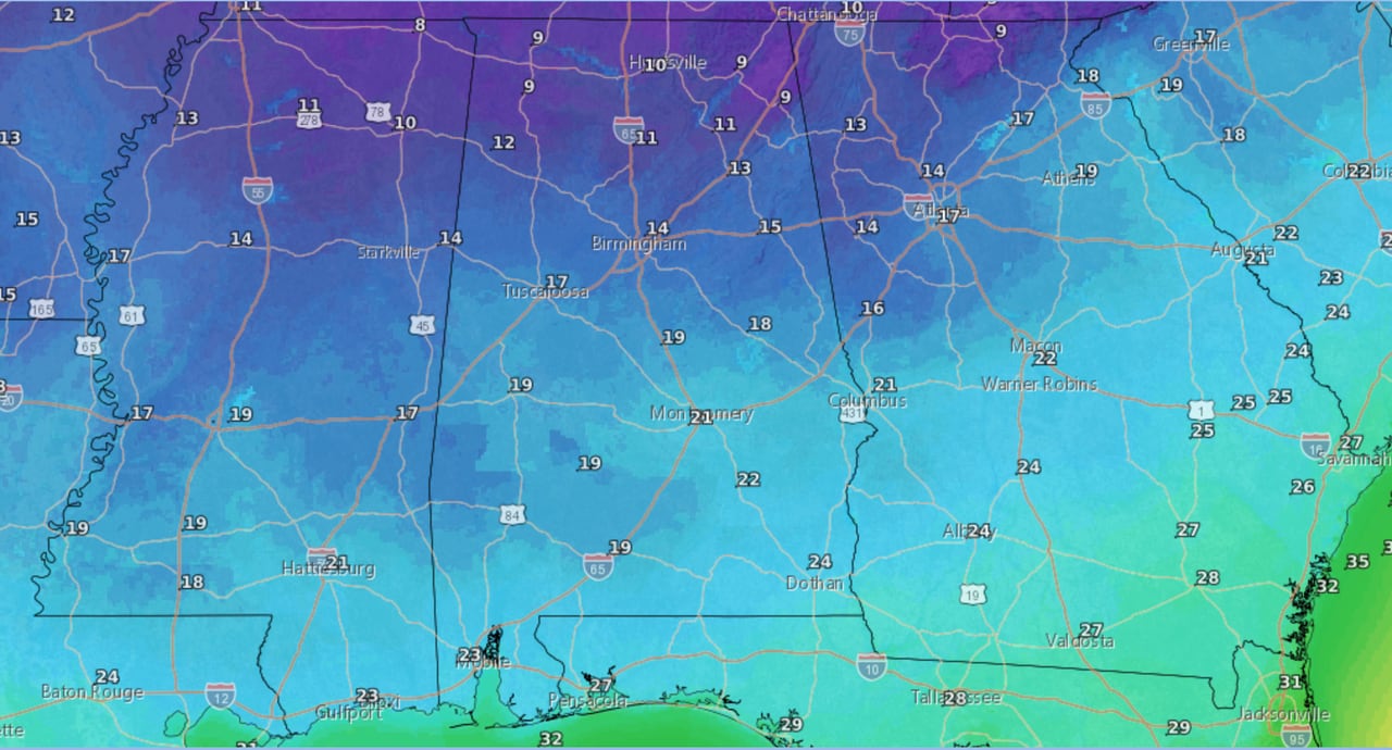 Light freezing rain possible in Alabama on Thursday