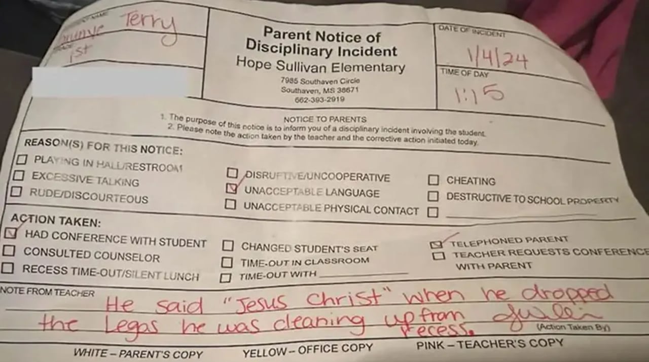 Mississippi school canât punish child for saying âJesus Christâ after dropping Legos, group warns