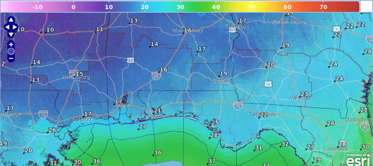 South Alabama Wednesday morning lows