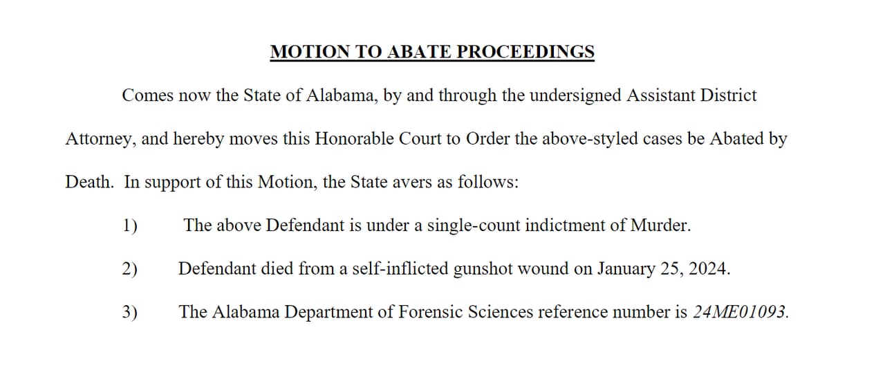 Suspect in Mobile murder case dies of self-inflicted gunshot wound