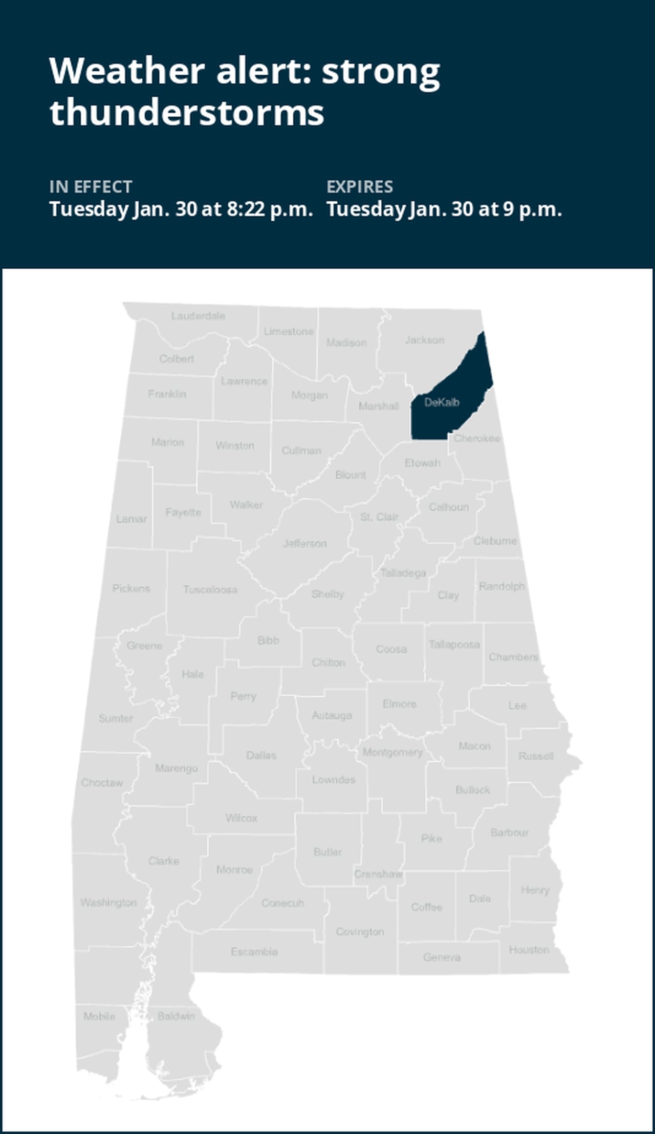 Thunderstorms with pea-sized hail in DeKalb County Tuesday