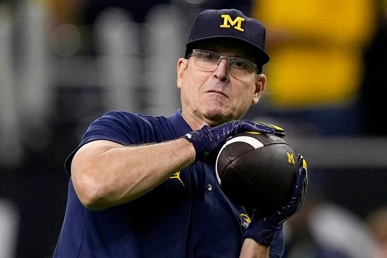 Watch Michiganâs Jim Harbaugh get surprise hug from brother John in middle of CFP title game
