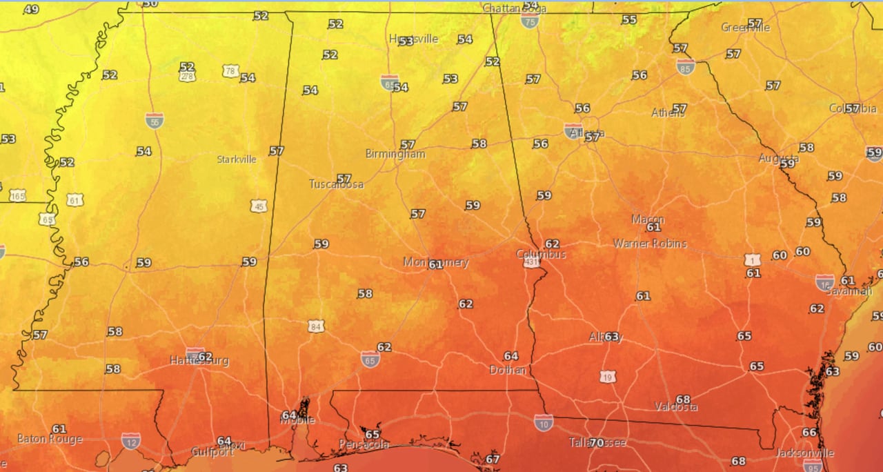 Thursday forecast highs