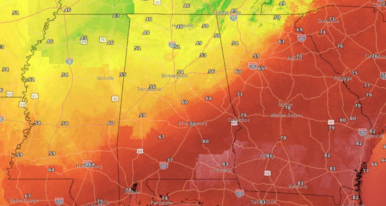 Alabama temperatures will go the wrong way today