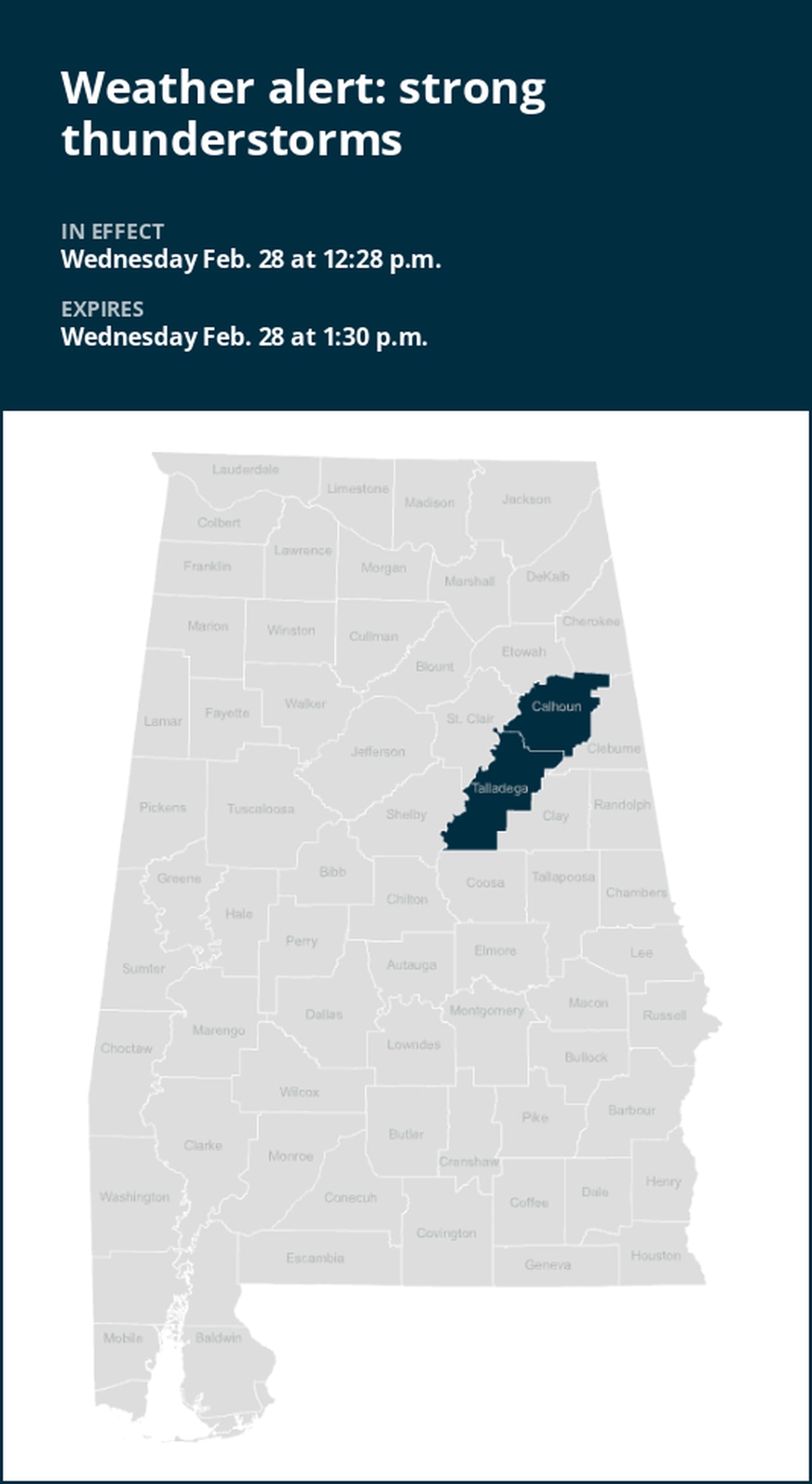 Be prepared for strong thunderstorms in Calhoun and Talladega counties Wednesday afternoon