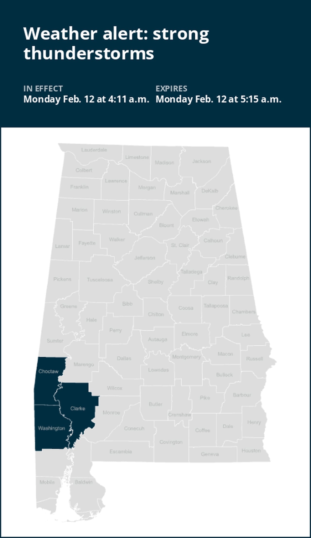 Marble-sized hail expected with thunderstorms in Alabama Monday