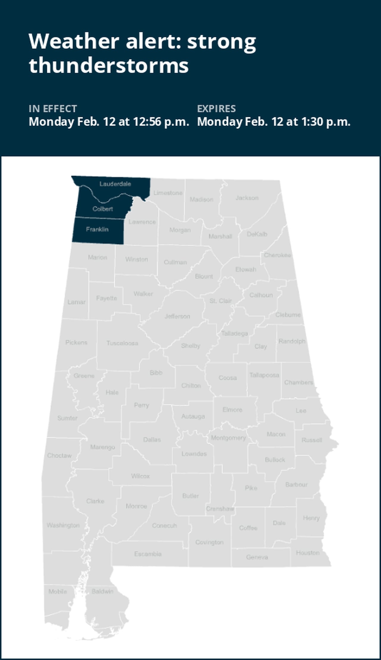 Nickel-sized hail expected with thunderstorms in Northwest Alabama Monday