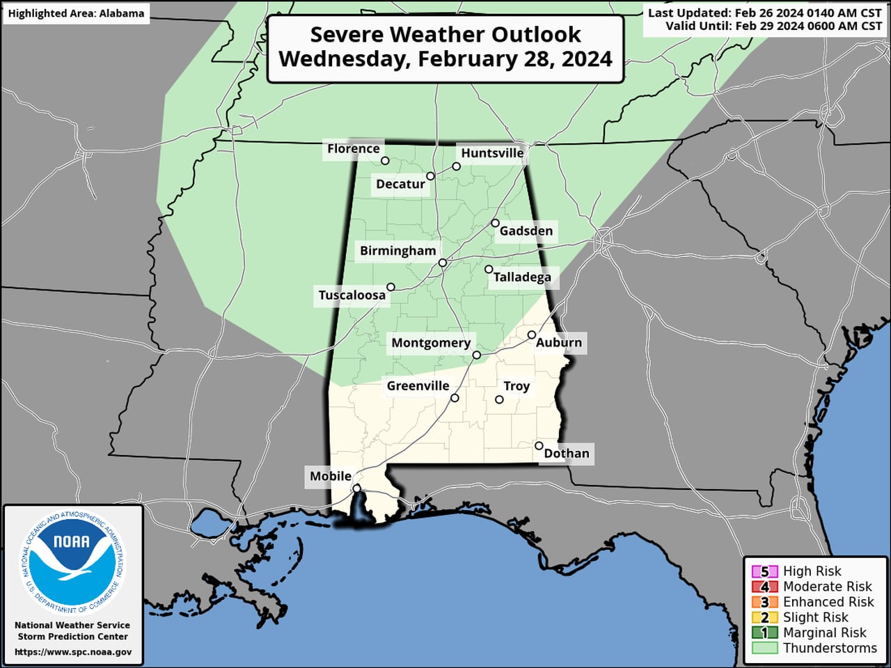 Severe weather threat dropped for Wednesday in Alabama