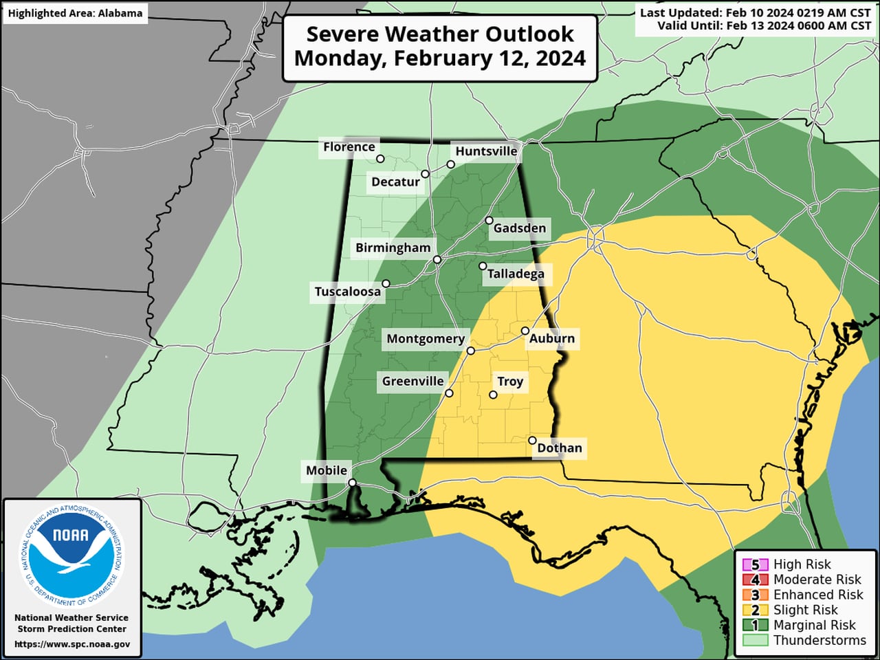 Strong storms possible in Alabama on Sunday and Monday