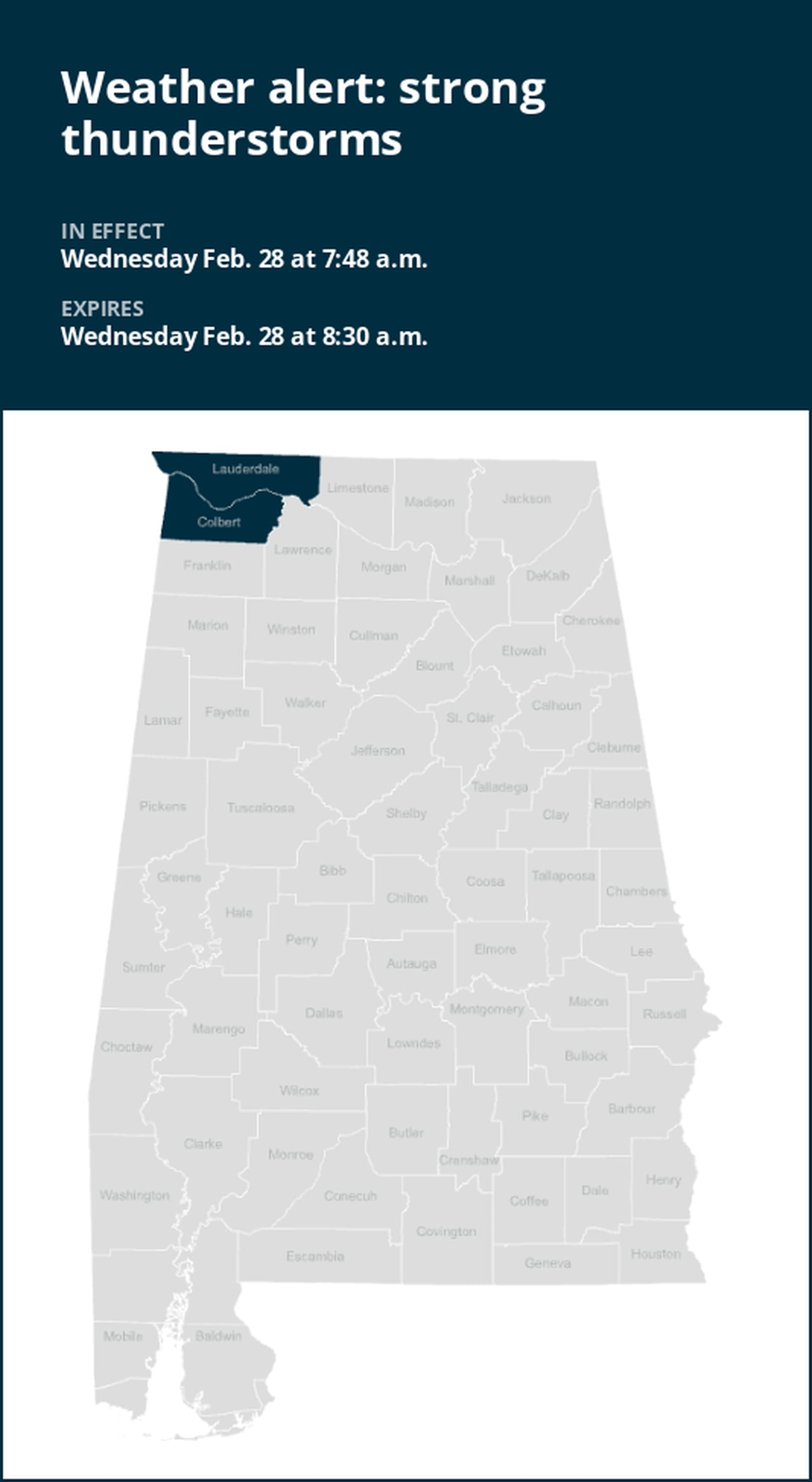 Thunderstorms with pea-sized hail in Lauderdale and Colbert counties Wednesday