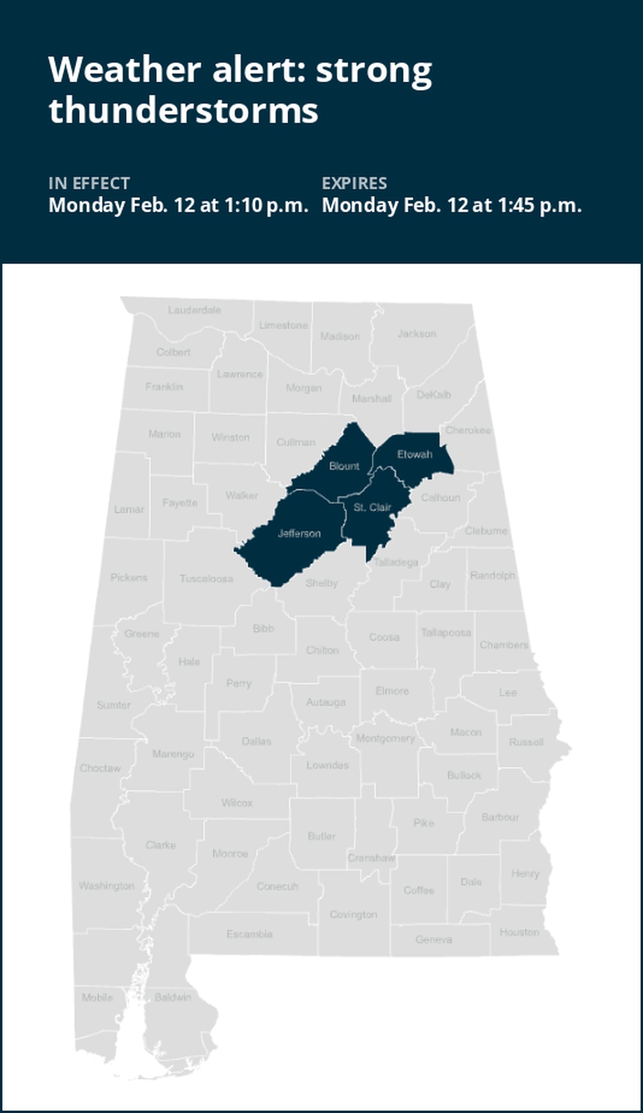 Update: Nickel-sized hail expected with thunderstorms to hit Alabama Monday