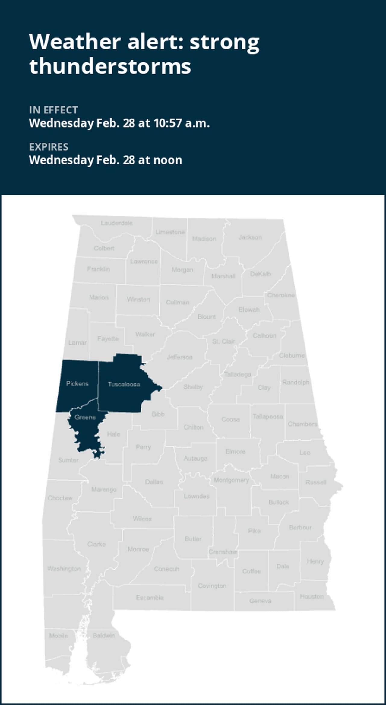 Update: Pea-sized hail expected with thunderstorms in West Central Alabama Wednesday