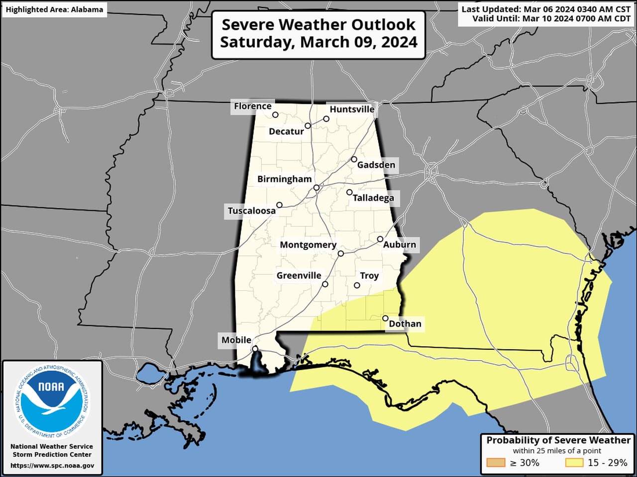 Strong storms possible late Friday in Alabama