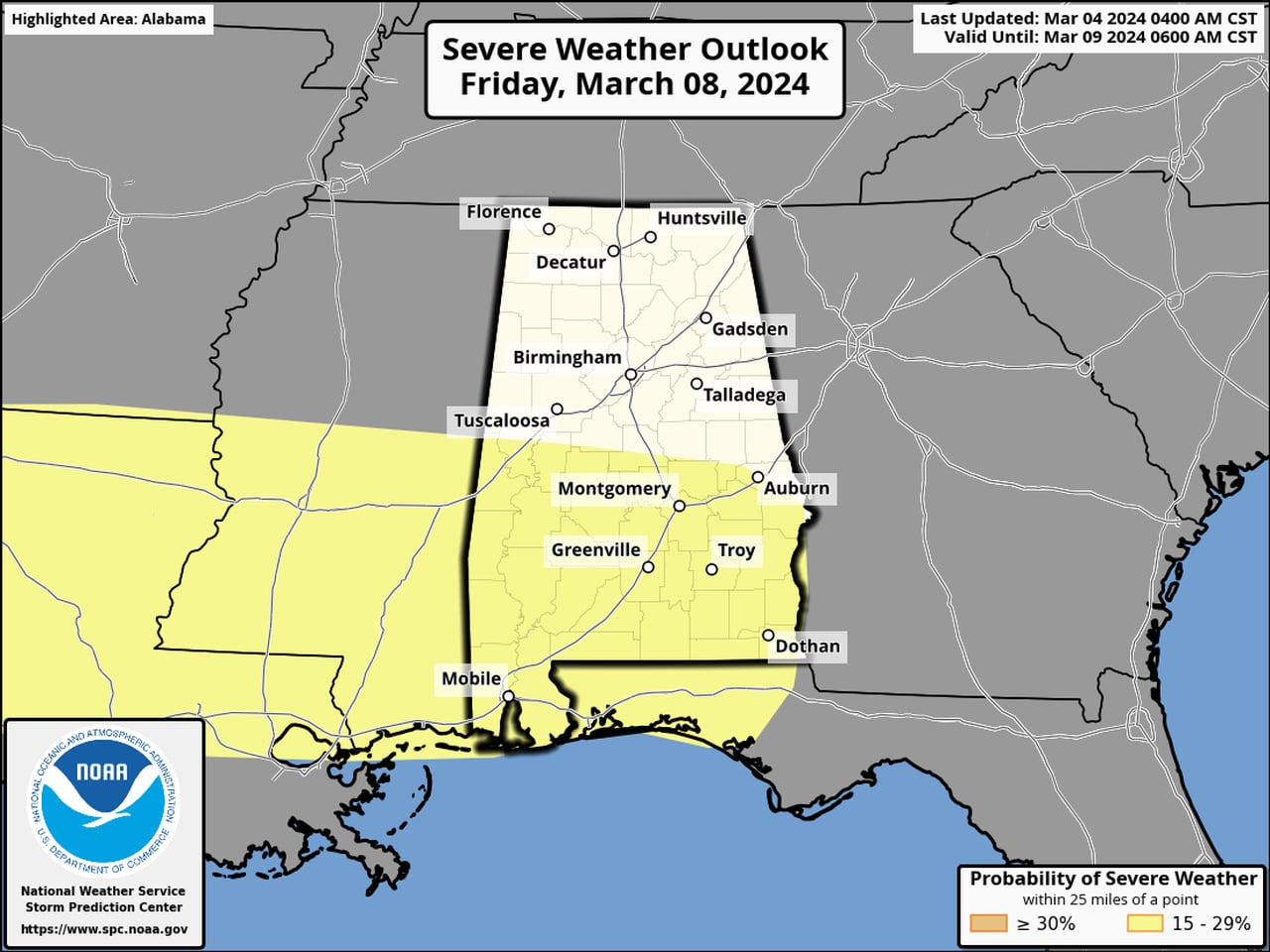 Up to 5 inches of rain possible this week in Alabama